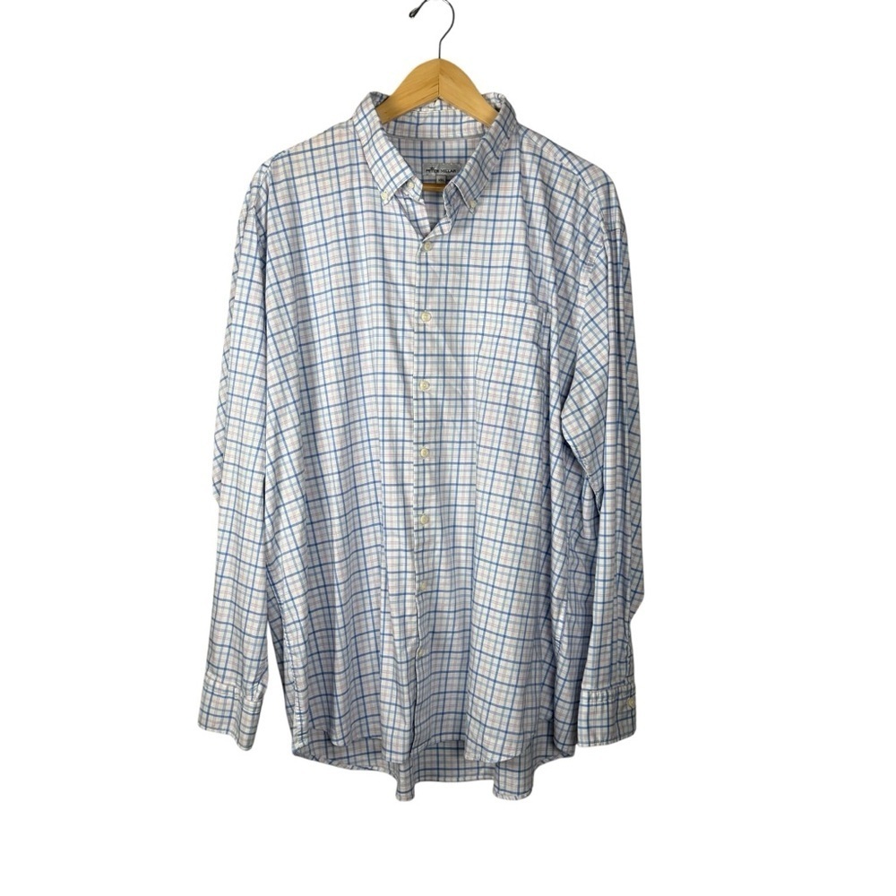 Peter Millar Pink and Blue Plaid Button Down Shirt Size XXL